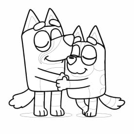 Bluey e Bingo para Colorir: Desenho com Abraço Carinhoso