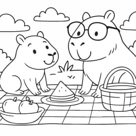 Capivaras no Piquenique para Colorir