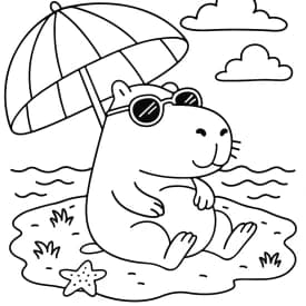 Capivara na Praia para Colorir