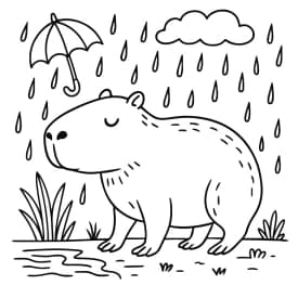 Capivara na Chuva para Colorir