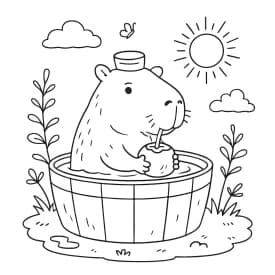 Capivara no Barril para Colorir