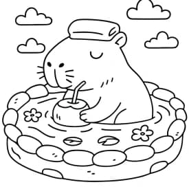 Capivara Relaxando na Piscina para Colorir