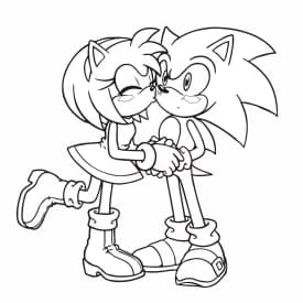 Desenho para Colorir do Sonic e Amy com Roupas Modernas Desenho para Colorir do Sonic e Amy de Mãos Dadas
