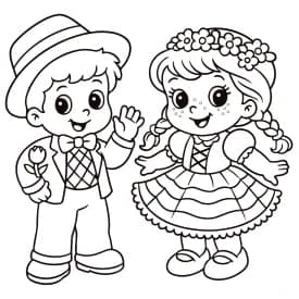 Casal Caipira na Festa Junina – Desenho para Colorir