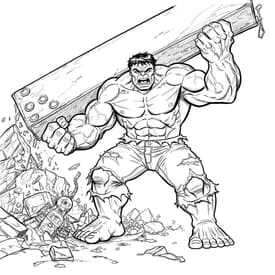 Hulk Levantando Viga de Aço - Desenho para Colorir