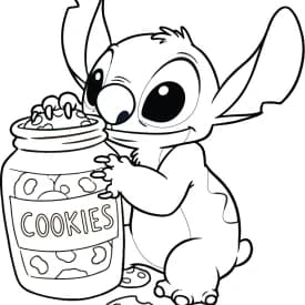 Desenho para Colorir do Stitch Relaxando com Óculos de Sol Desenhos para Colorir do Stitch com Pote de Cookies