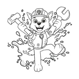 Desenho da Patrulha Canina para Colorir - Ryder e a Equipe em Ação Desenho do Rocky com Ferramentas para Colorir - Patrulha Canina