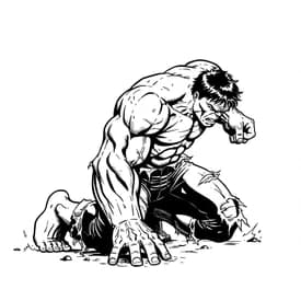 Hulk Ajoelhado Socando o Chão para Colorir