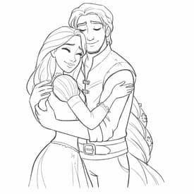 Desenhos de Princesas para Imprimir e Colorir Desenho da Rapunzel e Flynn Rider Abraçados para Colorir