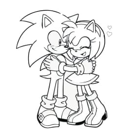Desenho para Colorir do Sonic e Amy Abraçados