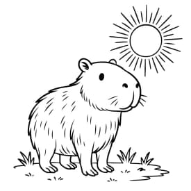 Capivara em Dia de Sol para Colorir