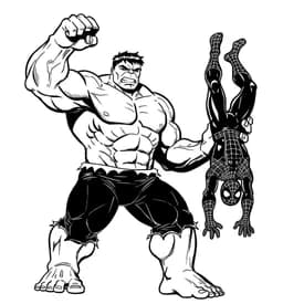 Desenho do Hulk Segurando o Homem-Aranha de Cabeça para Baixo para Colorir