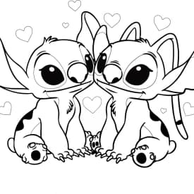 Desenhos para Colorir do Stitch e Angel Apaixonados