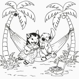 Desenhos para Colorir da Lilo e Stitch Relaxando na Rede