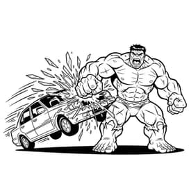 Desenho do Hulk Socando um Carro para Colorir