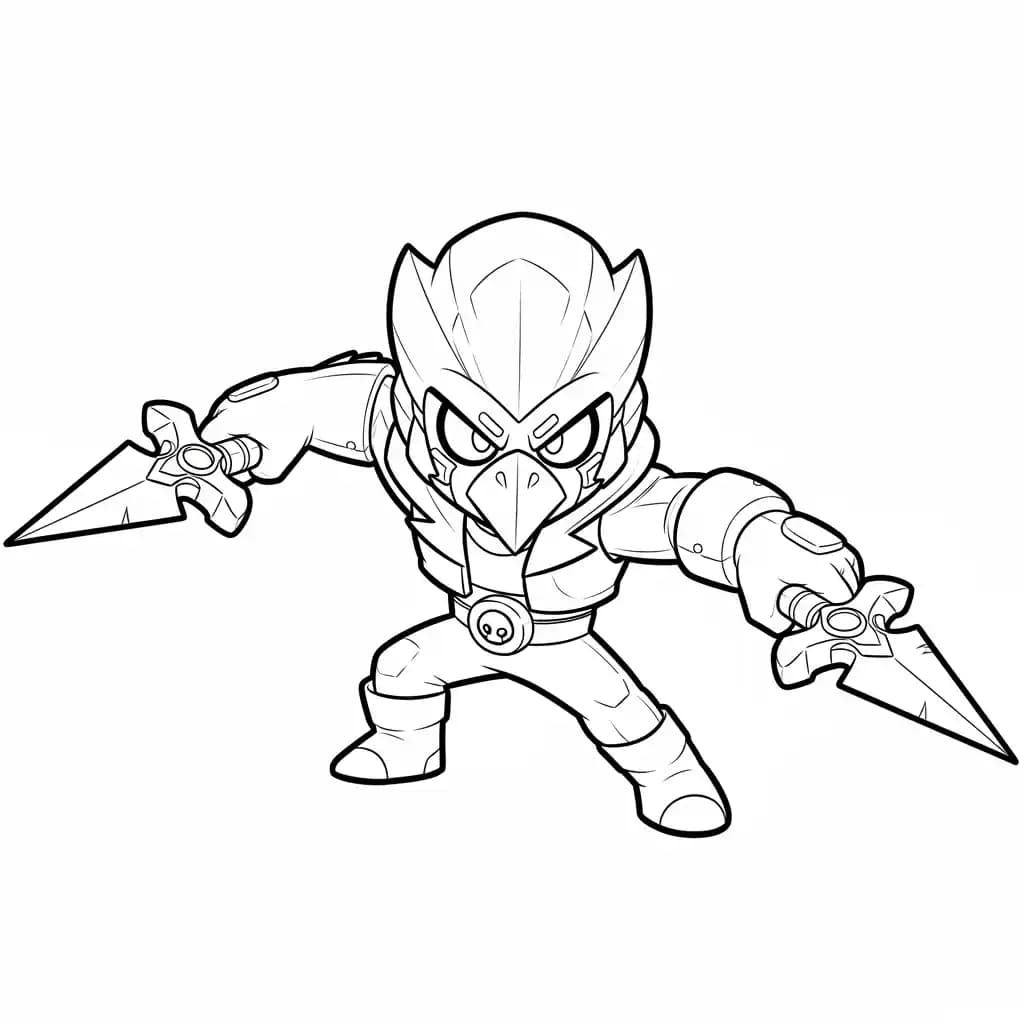 desenho do Corvo inclinado para frente segurando suas adagas em ataque