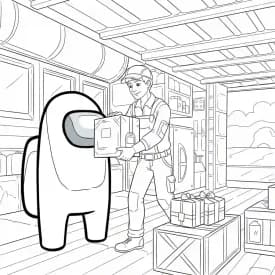 dois tripulantes de Among Us no interior da nave – desenho para colorir