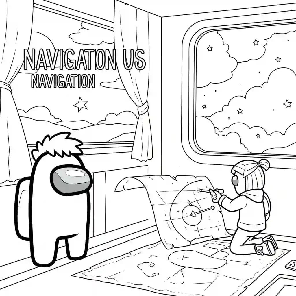 dois tripulantes de Among Us no interior da nave – desenho para colorir