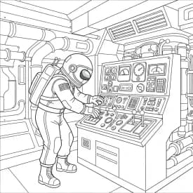 Desenho de Among Us com Dois Tripulantes para Colorir e Imprimir dois tripulantes de Among Us no interior da nave – desenho para colorir