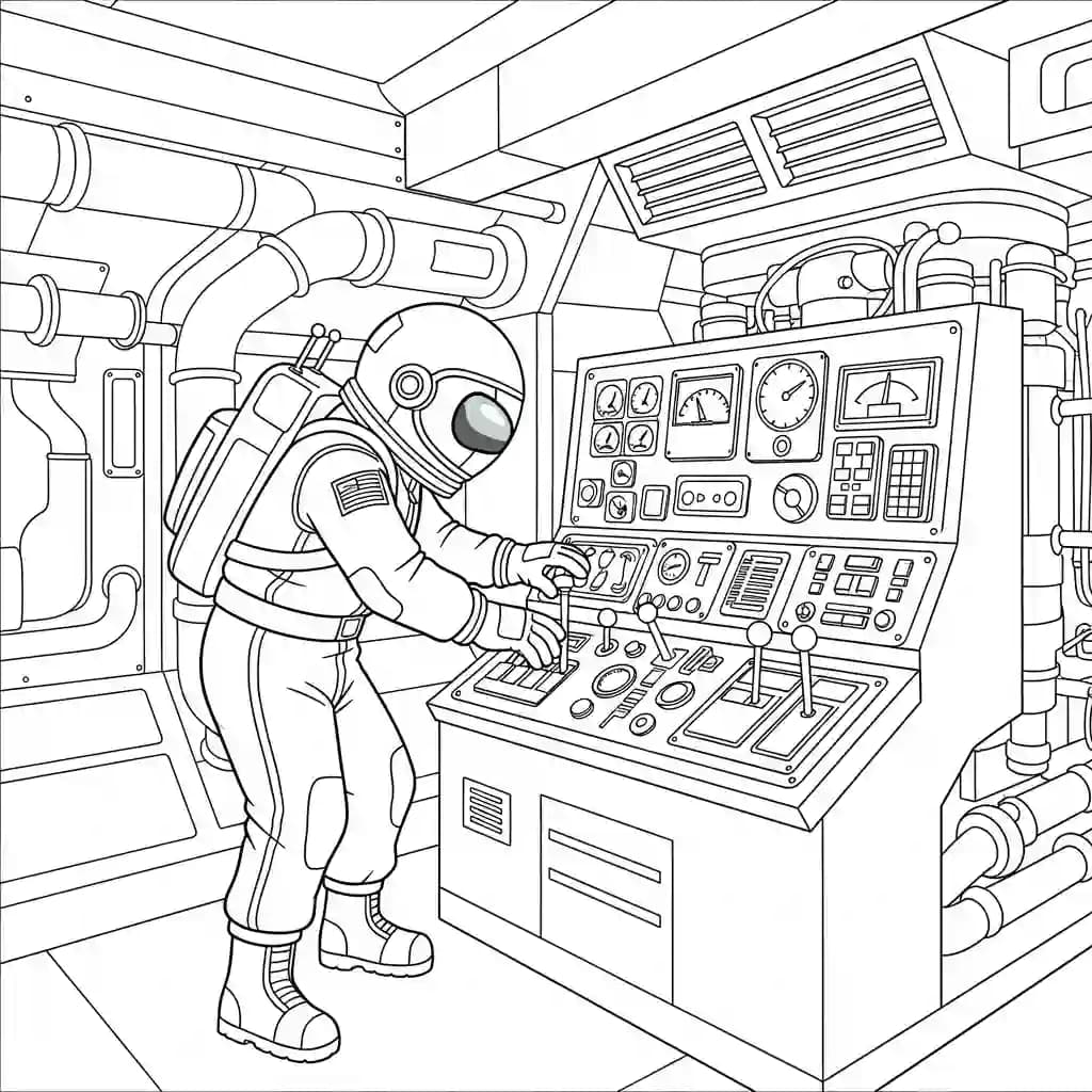 dois tripulantes de Among Us no interior da nave – desenho para colorir