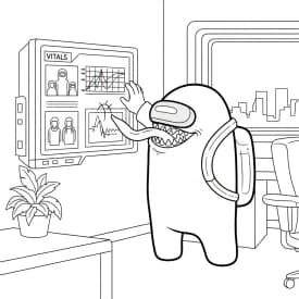 Desenho de Among Us com Dois Tripulantes para Colorir e Imprimir dois tripulantes de Among Us no interior da nave – desenho para colorir