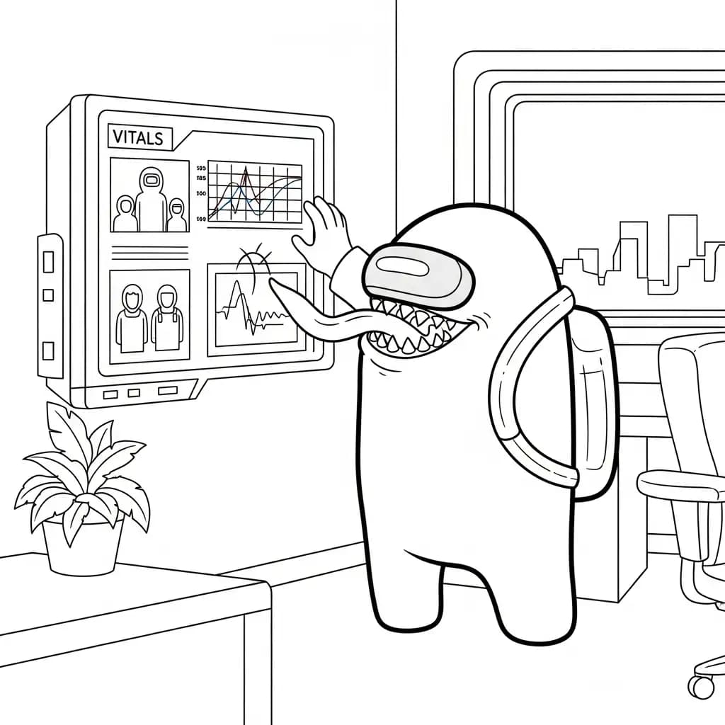 dois tripulantes de Among Us no interior da nave – desenho para colorir