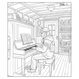 Desenho de Among Us com Dois Tripulantes para Colorir e Imprimir dois tripulantes de Among Us no interior da nave – desenho para colorir