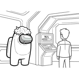 Desenho de Among Us com Dois Tripulantes para Colorir e Imprimir dois tripulantes de Among Us no interior da nave – desenho para colorir