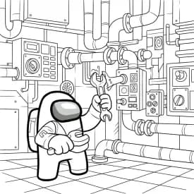 Desenho de Among Us com Dois Tripulantes para Colorir e Imprimir dois tripulantes de Among Us no interior da nave – desenho para colorir