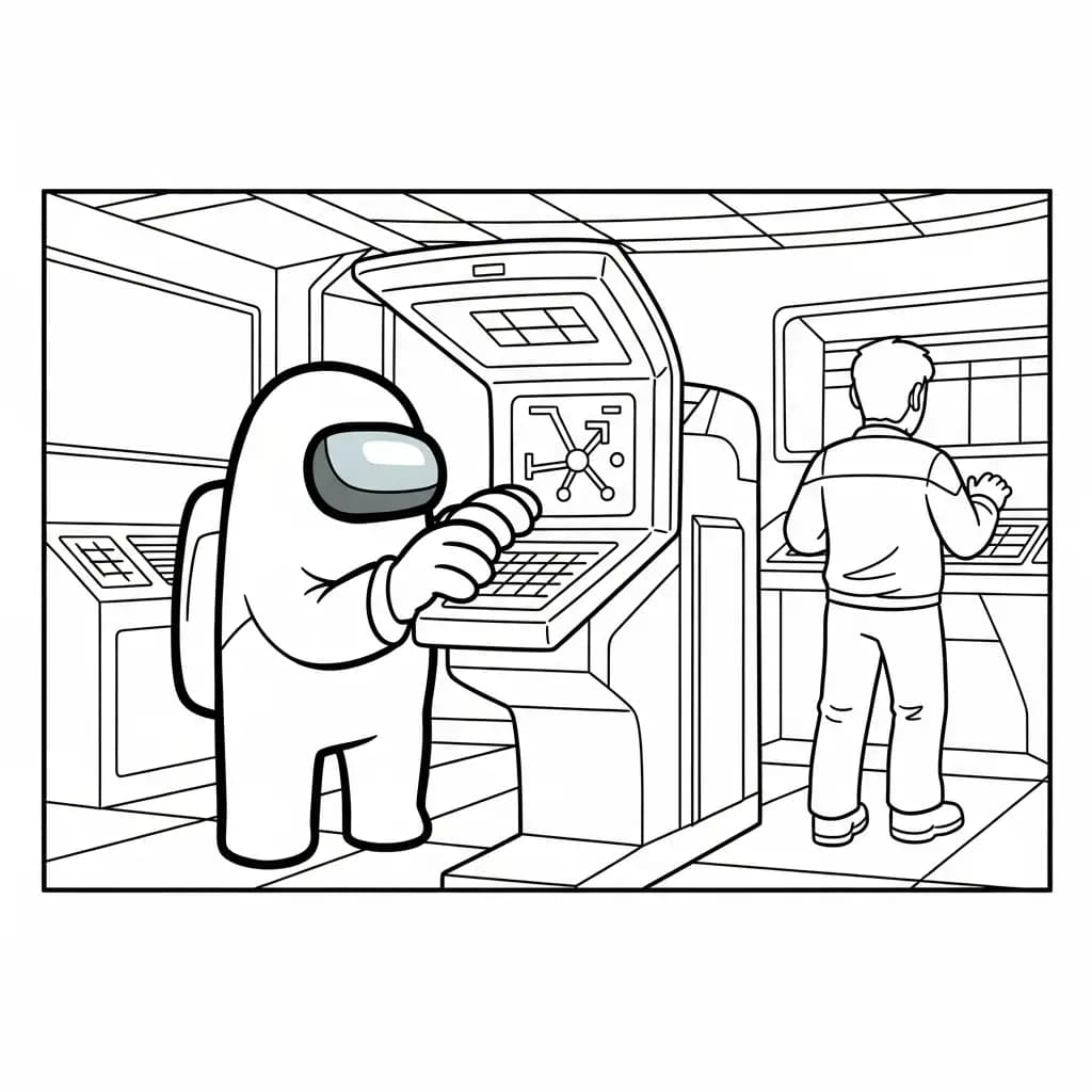dois tripulantes de Among Us no interior da nave – desenho para colorir