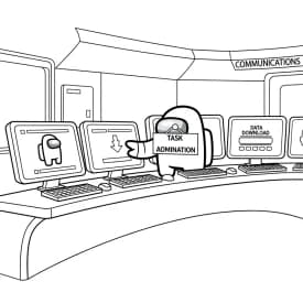 Desenho de Among Us com Dois Tripulantes para Colorir e Imprimir dois tripulantes de Among Us no interior da nave – desenho para colorir
