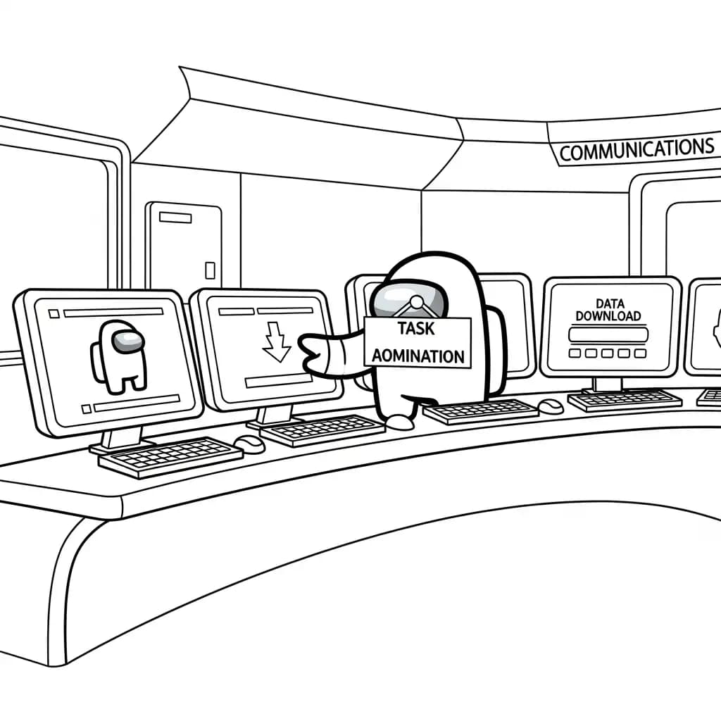 dois tripulantes de Among Us no interior da nave – desenho para colorir