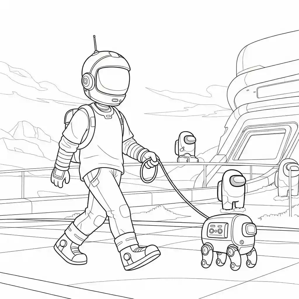 dois tripulantes de Among Us no interior da nave – desenho para colorir