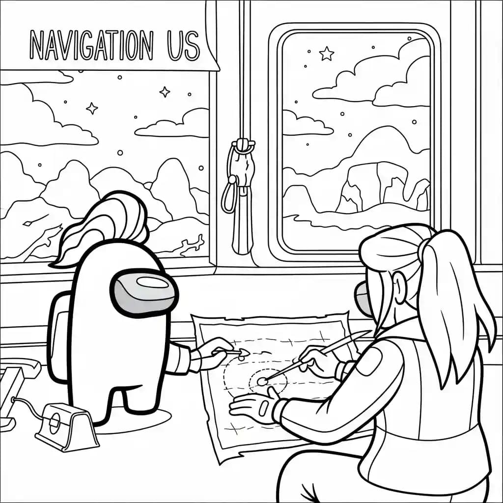 dois tripulantes de Among Us no interior da nave – desenho para colorir