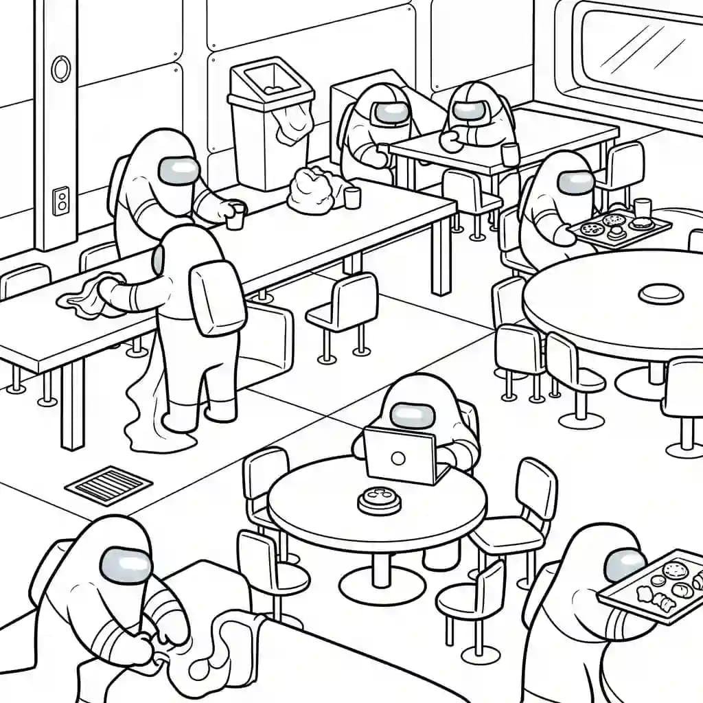 dois tripulantes de Among Us no interior da nave – desenho para colorir