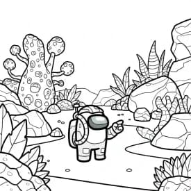 Desenho de Among Us com Dois Tripulantes para Colorir e Imprimir dois tripulantes de Among Us no interior da nave – desenho para colorir