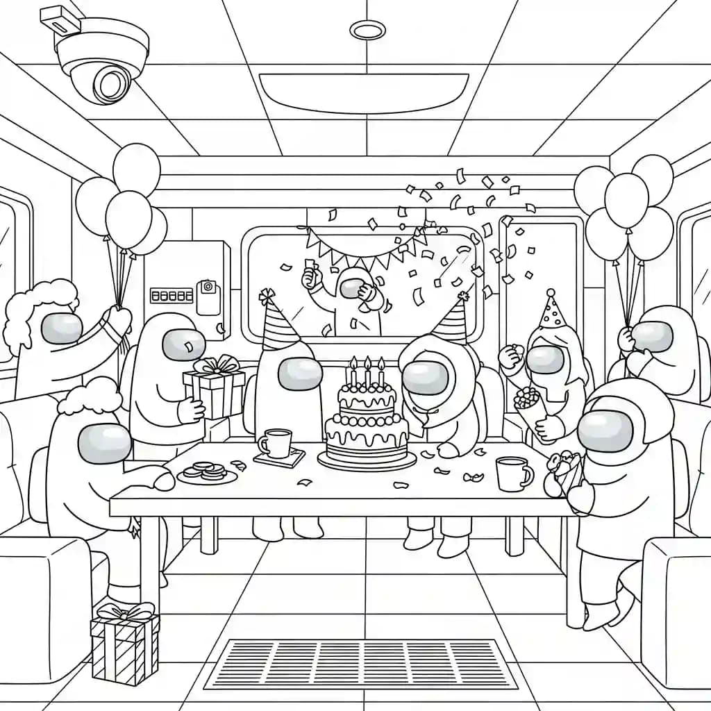 dois tripulantes de Among Us no interior da nave – desenho para colorir