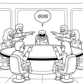 dois tripulantes de Among Us no interior da nave – desenho para colorir