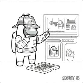 Desenho de Among Us com Dois Tripulantes para Colorir e Imprimir dois tripulantes de Among Us no interior da nave – desenho para colorir