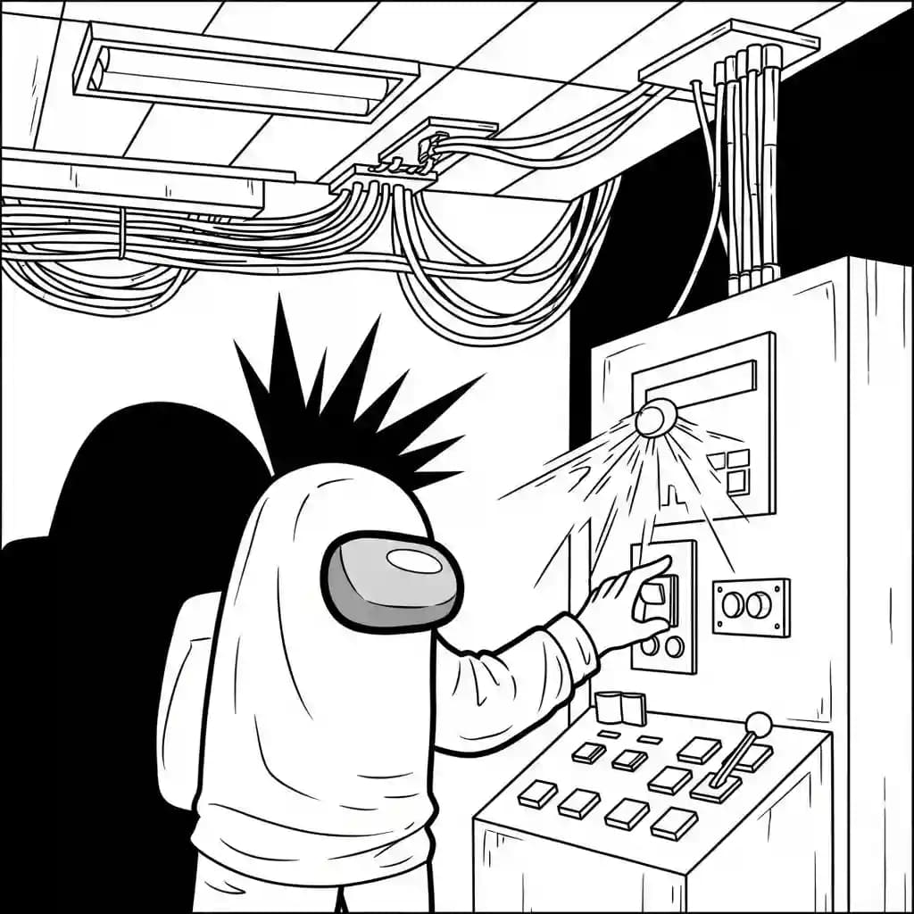 dois tripulantes de Among Us no interior da nave – desenho para colorir