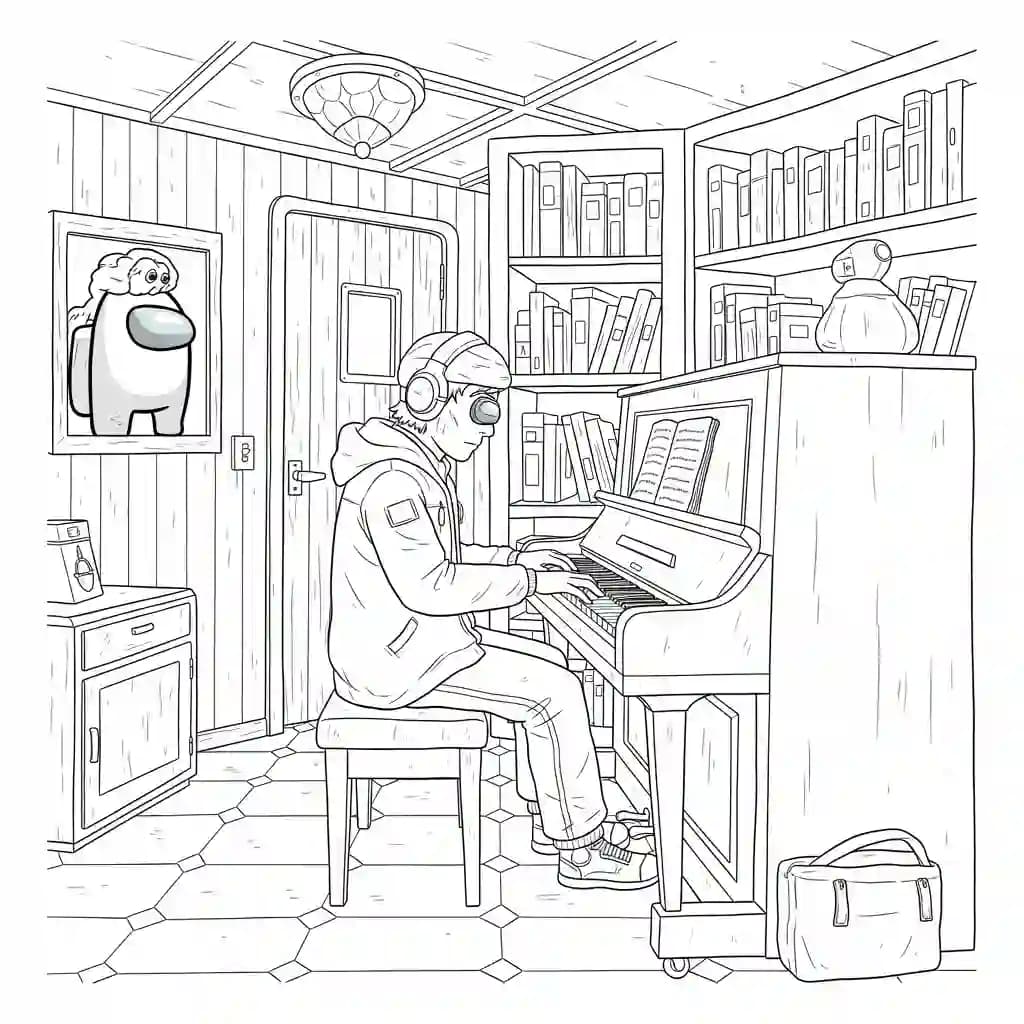 dois tripulantes de Among Us no interior da nave – desenho para colorir