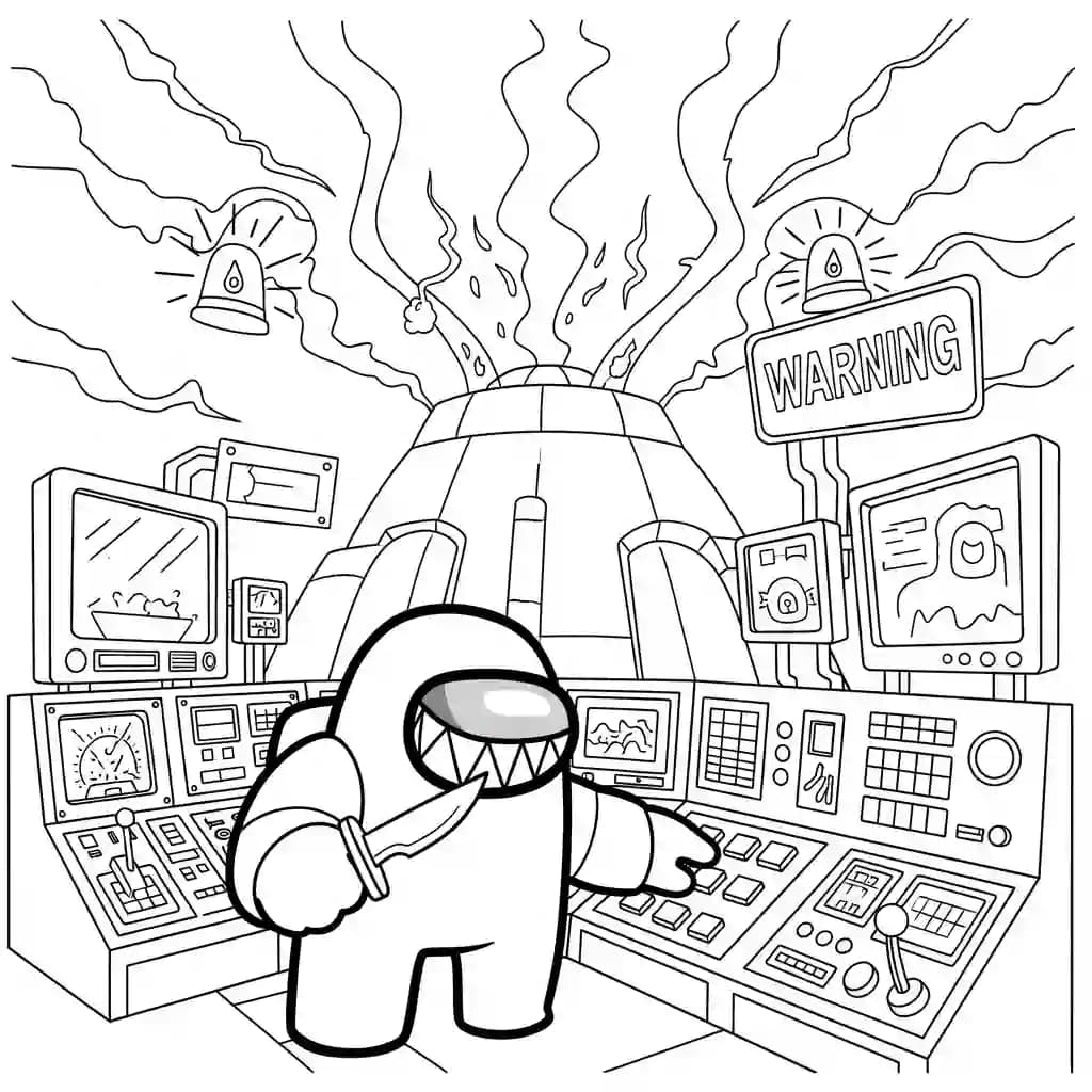 dois tripulantes de Among Us no interior da nave – desenho para colorir