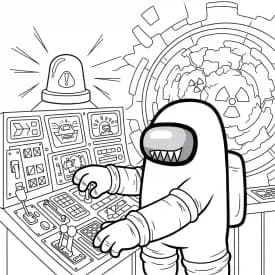 Desenho de Among Us com Dois Tripulantes para Colorir e Imprimir dois tripulantes de Among Us no interior da nave – desenho para colorir