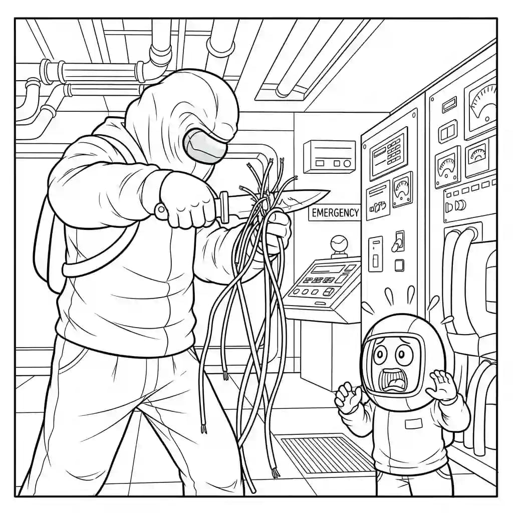 dois tripulantes de Among Us no interior da nave – desenho para colorir