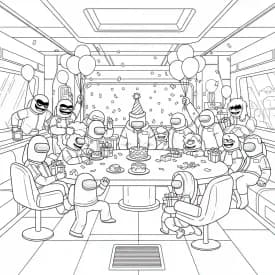 Desenho de Among Us com Dois Tripulantes para Colorir e Imprimir dois tripulantes de Among Us no interior da nave – desenho para colorir