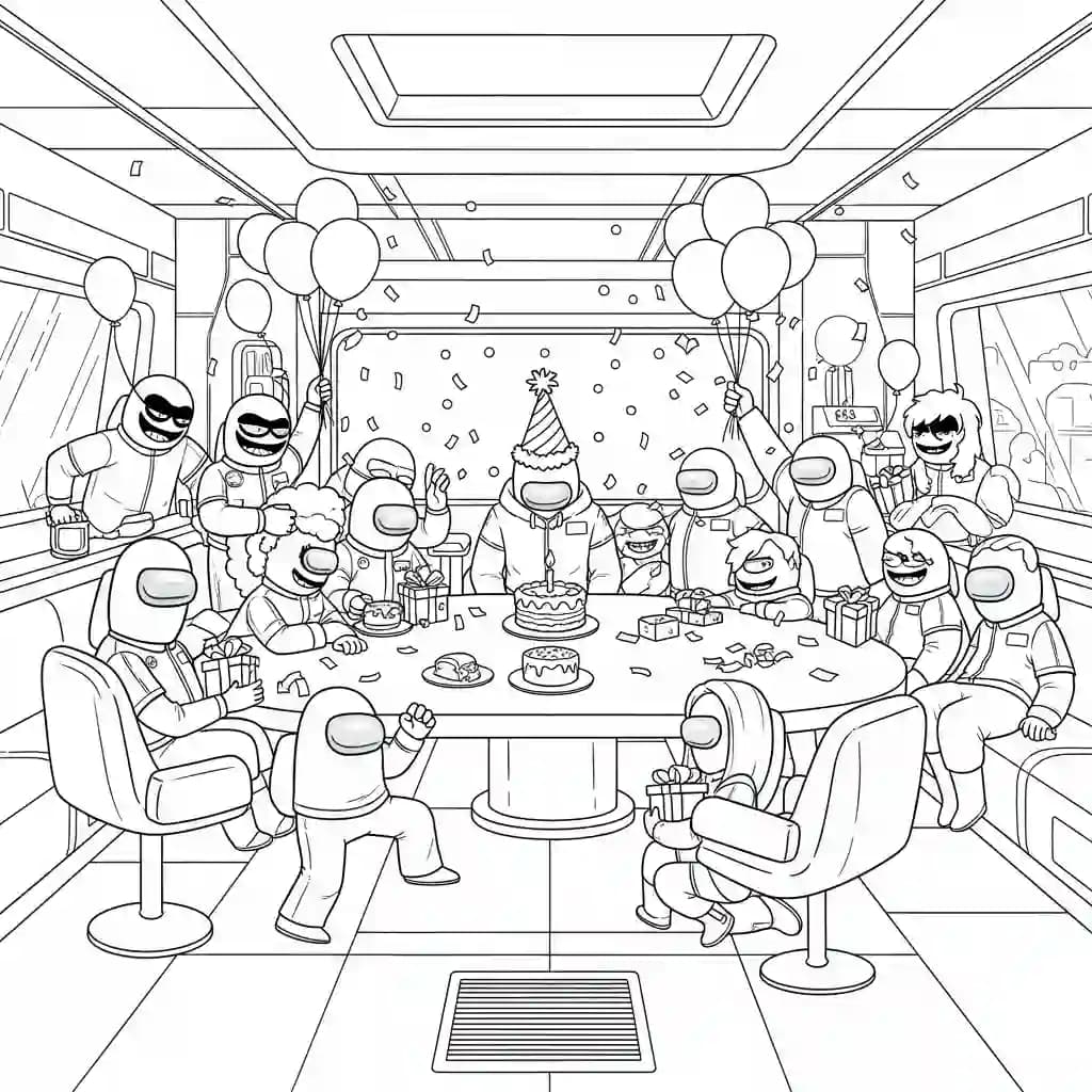 dois tripulantes de Among Us no interior da nave – desenho para colorir