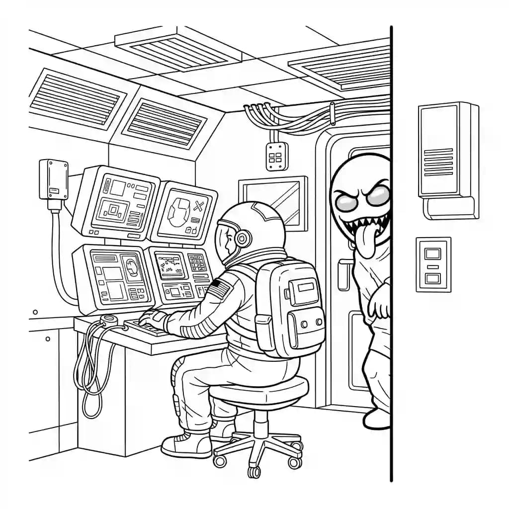 dois tripulantes de Among Us no interior da nave – desenho para colorir