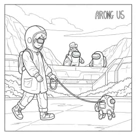 Desenho de Among Us com Dois Tripulantes para Colorir e Imprimir dois tripulantes de Among Us no interior da nave – desenho para colorir