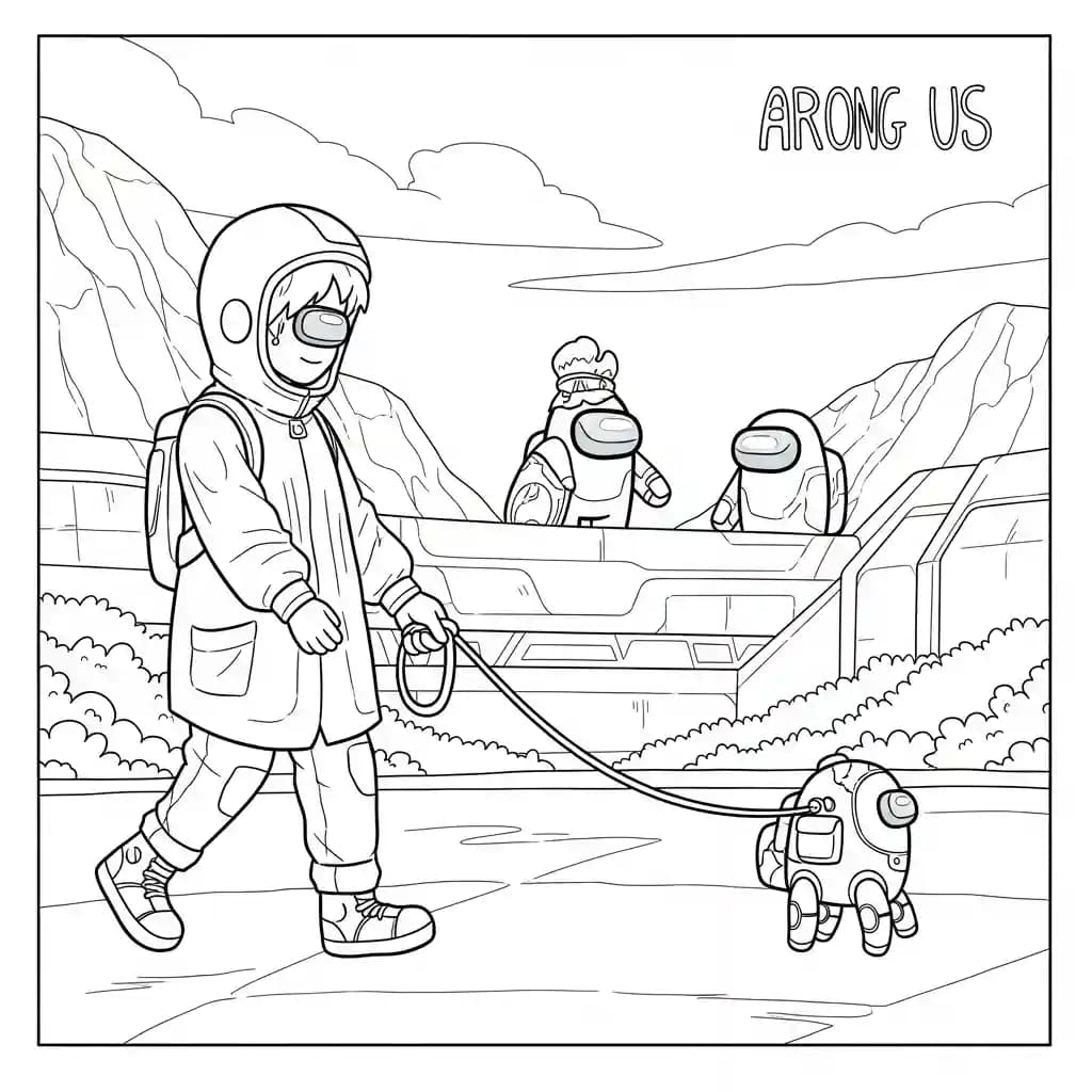 dois tripulantes de Among Us no interior da nave – desenho para colorir