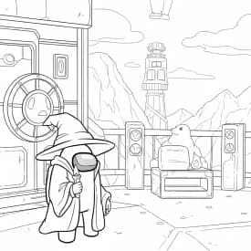 Desenho de Among Us com Dois Tripulantes para Colorir e Imprimir dois tripulantes de Among Us no interior da nave – desenho para colorir